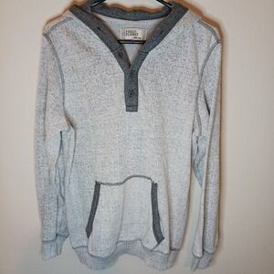 Free Planet Men's Hoodie‎ Size M L/S 1/4 Button White/Gray Textured Front Pocket